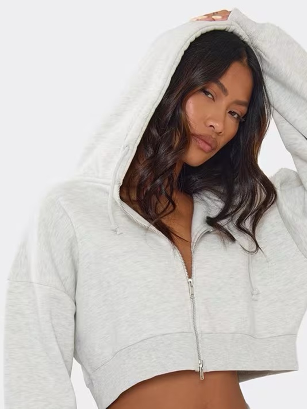 Garage Cropped White Zip Hoodie XS